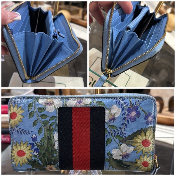 Authentic Gucci Silvie Floral Zip Around Long Wallet w/Sherry Line Buckle Detail - Picture 10 of 15
